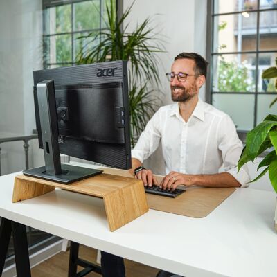 Étroit rehausseur de moniteur en bois massif - chêne