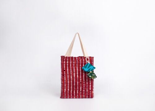 Reusable Fabric Gift Bags Tote Style - Brick Red Stripes (Medium)