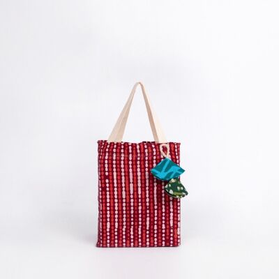 Reusable Fabric Gift Bags Tote Style - Brick Red Stripes (Medium)
