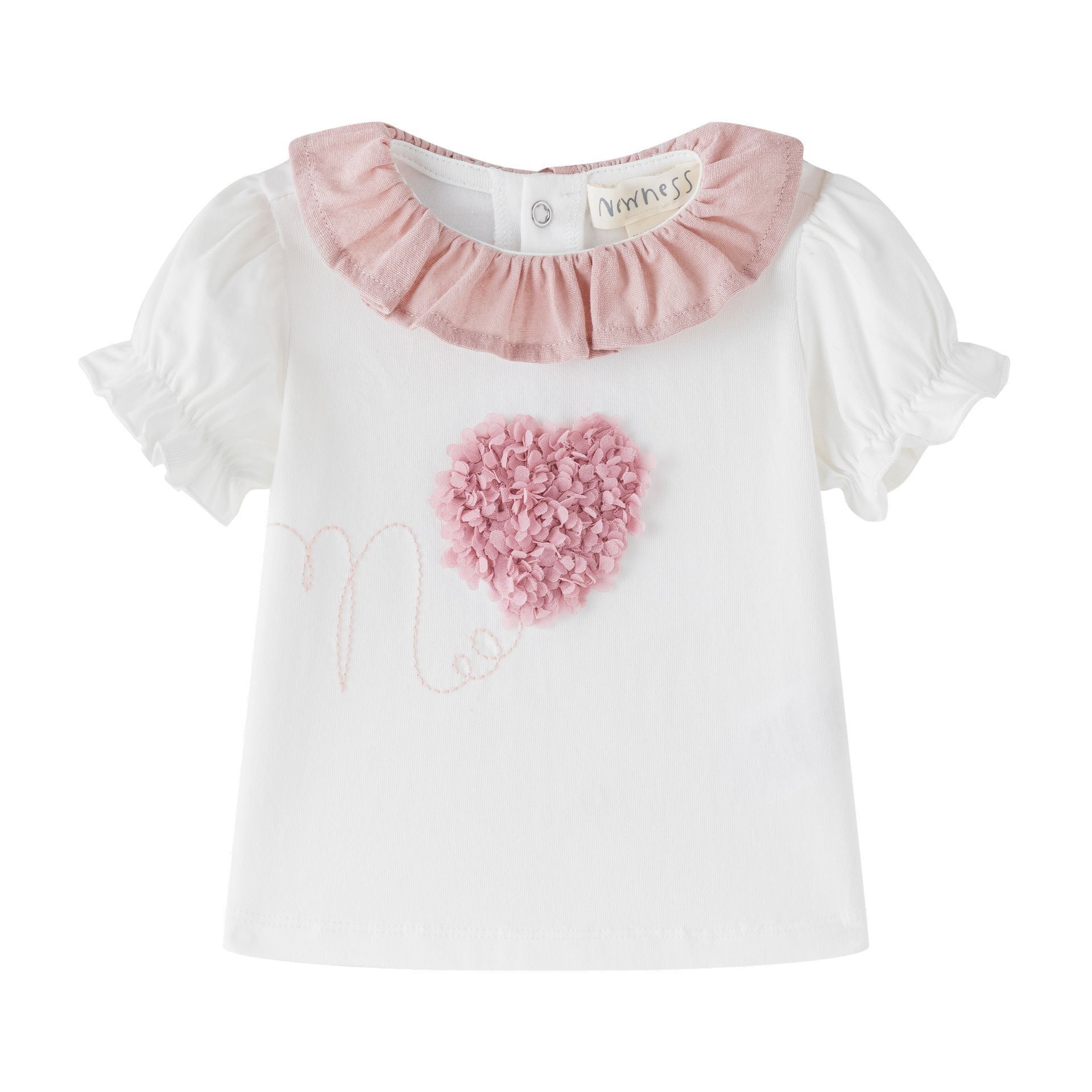Baby-Mädchen-T-Shirt 3-24 Monate, rosa, mit Herzchen und Rüschenkragen, BGV66533
