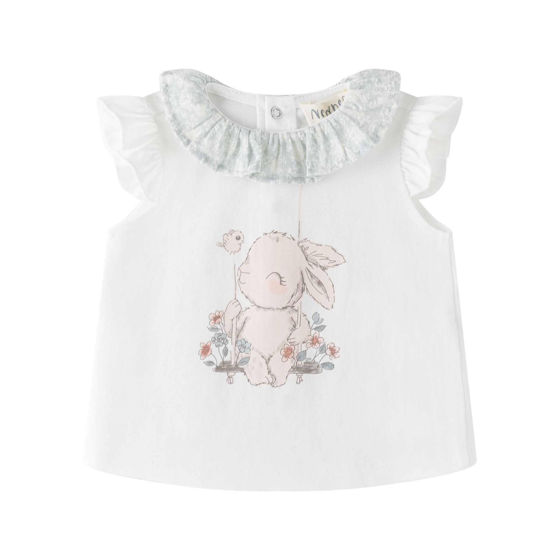 Baby-Mädchen-T-Shirt 3-24 Monate, Rüschenkragen, Plumeti-Kaninchen, BGV66538