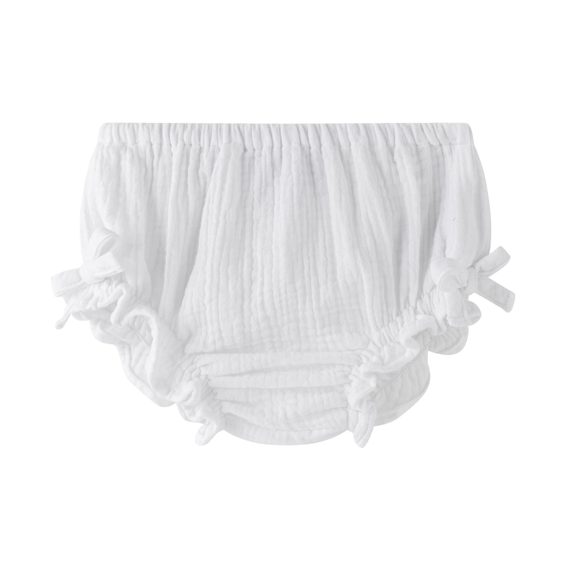Baby-Strampler 6-24 Monate, weiße Baumwolle mit seitlichen Bindebändern, BGV96054