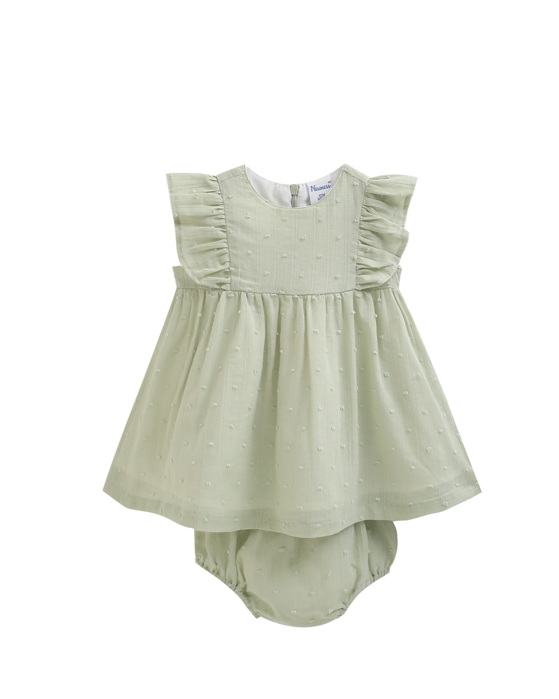 Baby-Zeremonienkleid 6-24 Monate, grüner Plumeti + Strampler BGV96506