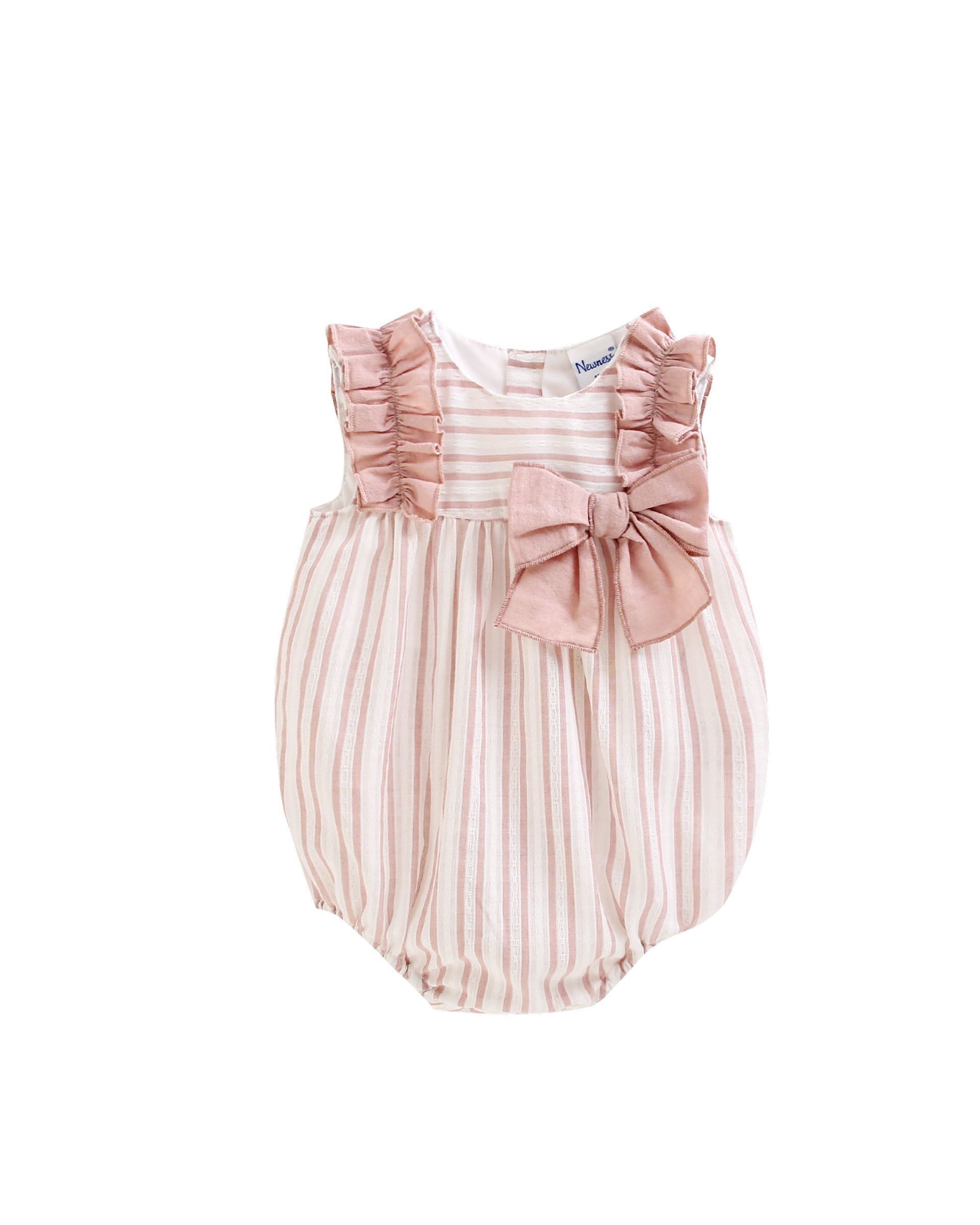 Baby-Stramplerkleid 3-18 Monate, rosa gestreift, Rüschenschleife, BGV96508