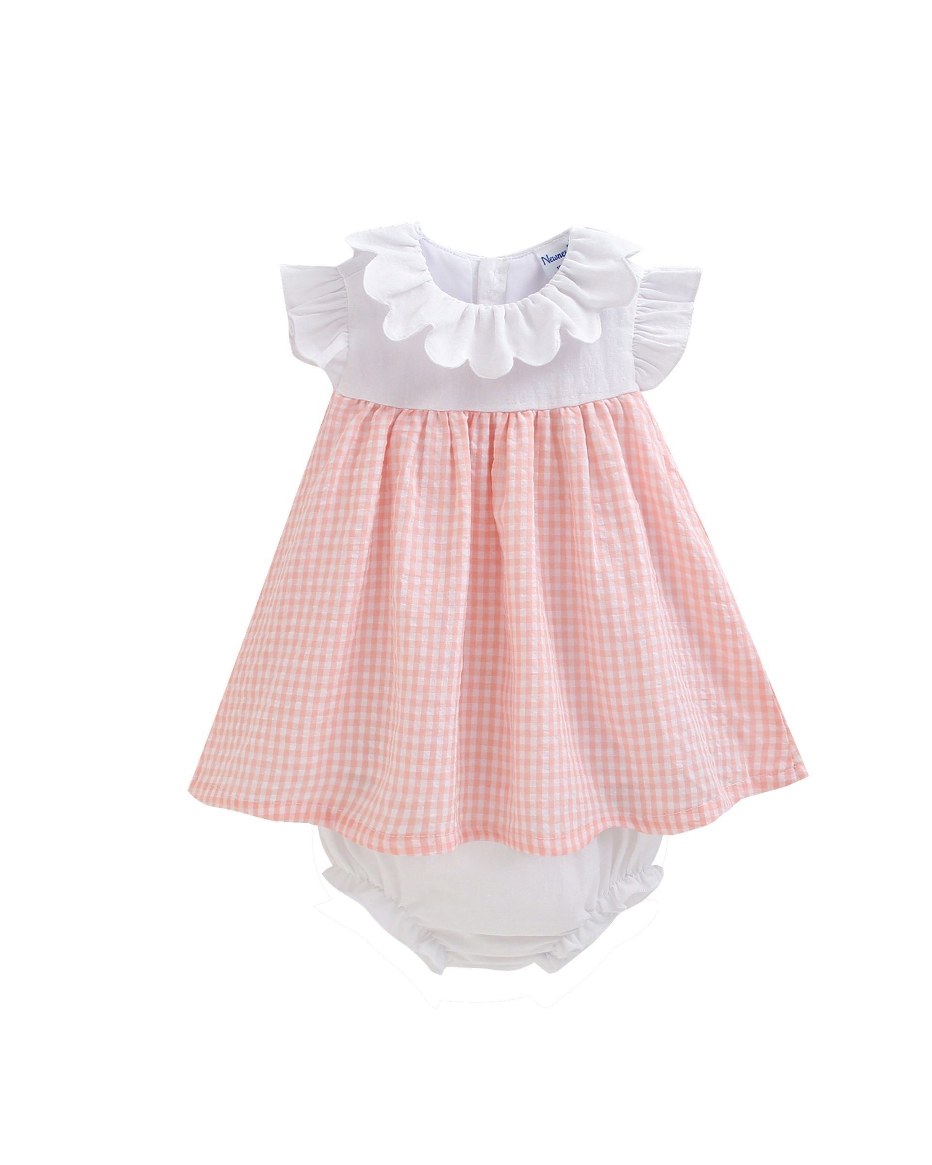Babykleid 6-24 Monate, kariert/weiß, Wellenkragen + Strampler BGV96516