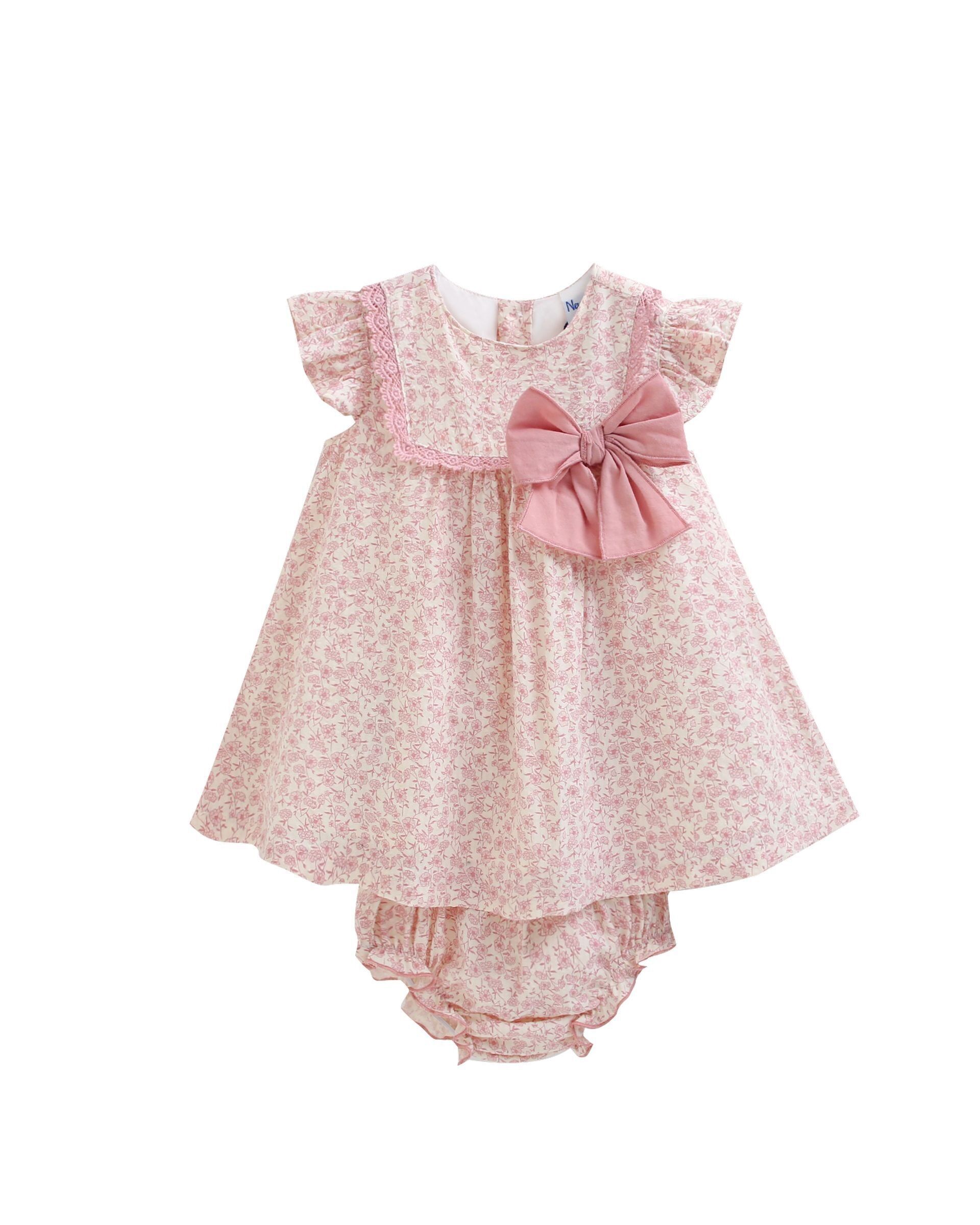 Babykleid 6-24 Monate, rosa bedruckte Spitze + Höschen BGV96520