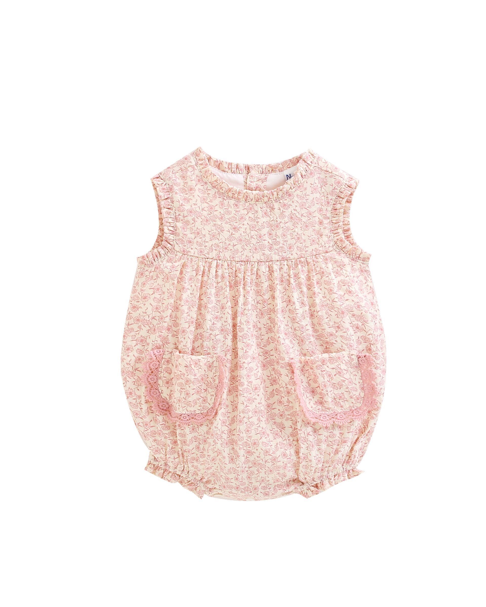 Baby-Mädchen-Strampler 3-18 Monate, rosa Muster, Spitze, Taschen, BGV96522