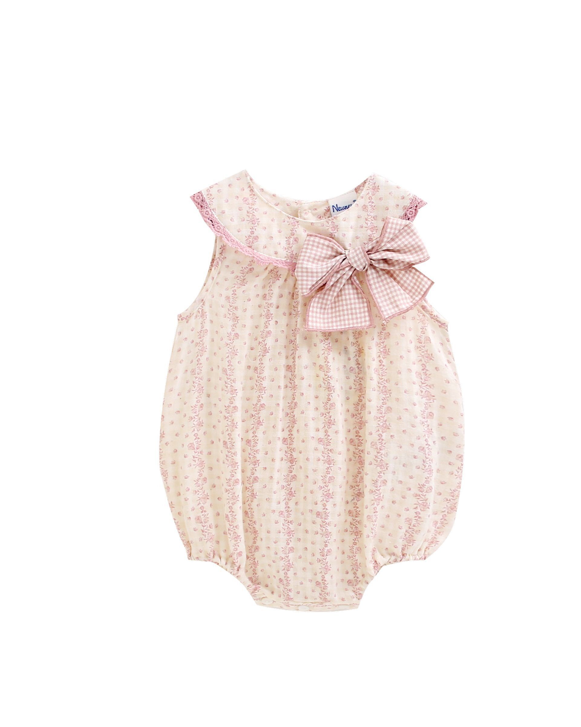Baby-Mädchen-Strampler 3-18 Monate, rosa bedruckt, Spitzenkragen, BGV96523