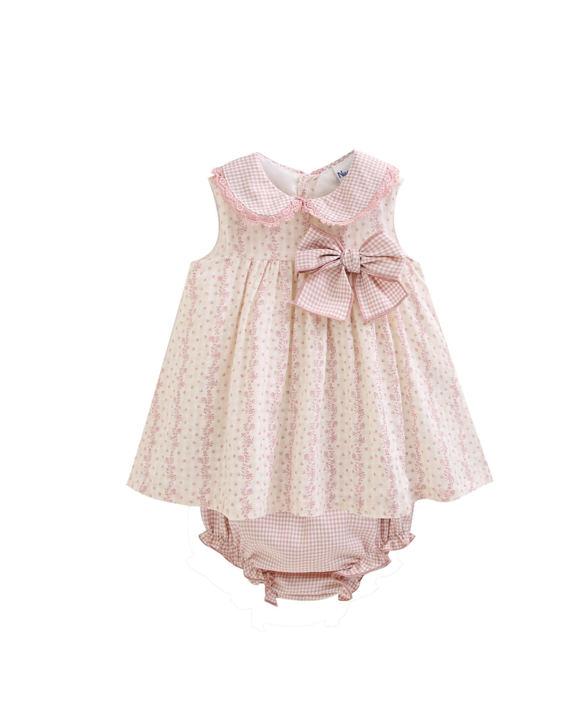 Robe bébé 6-24 mois en dentelle imprimée rose + bloomer BGV96525