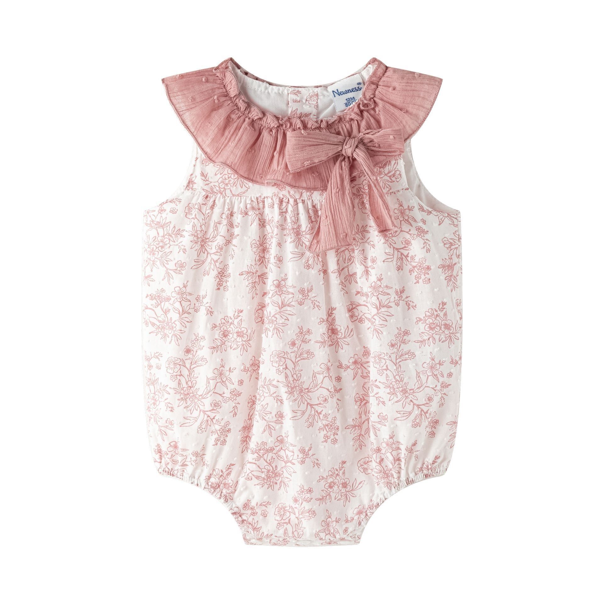Baby-Mädchen-Strampler 3-18 Monate, rosa Plumeti, Rundhalsausschnitt, Schleife, BGV96526