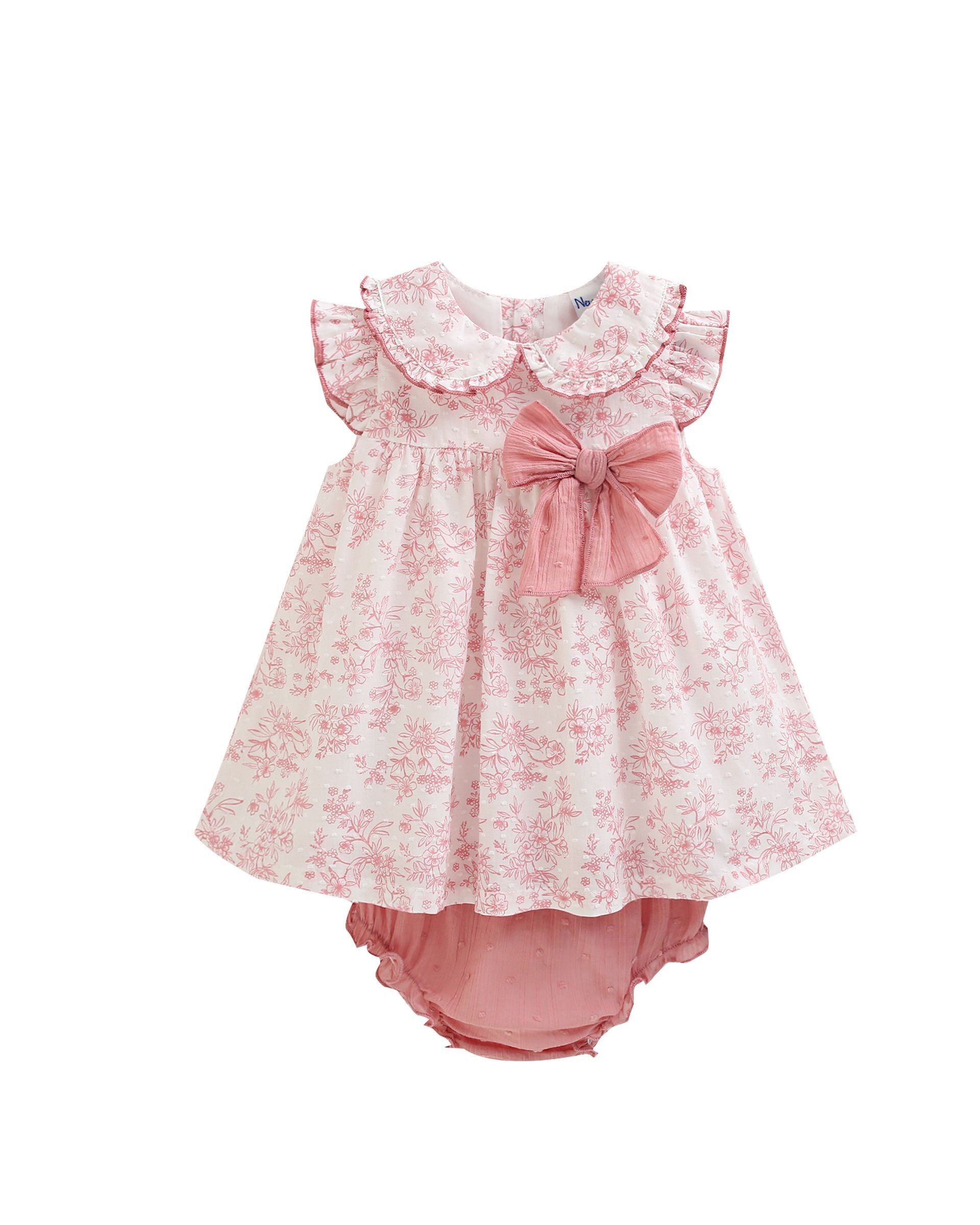 Baby dress 6-24m pink plumeti bow + bloomers BGV96527