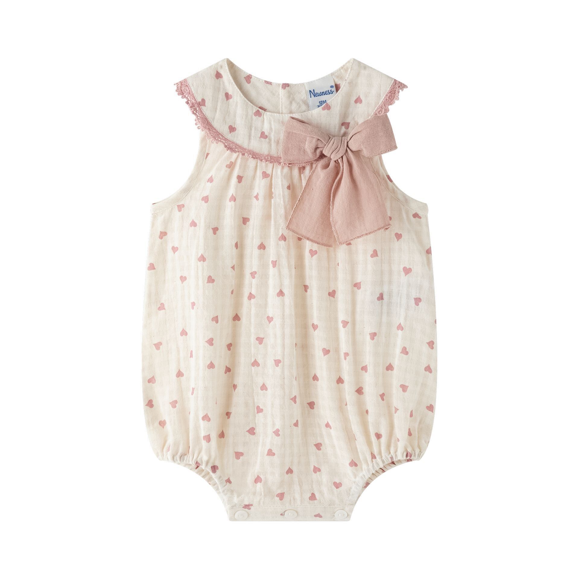 Baby-Mädchen-Strampler 3-18 Monate, rosa Herzen, Spitze + Schleife BGV96529