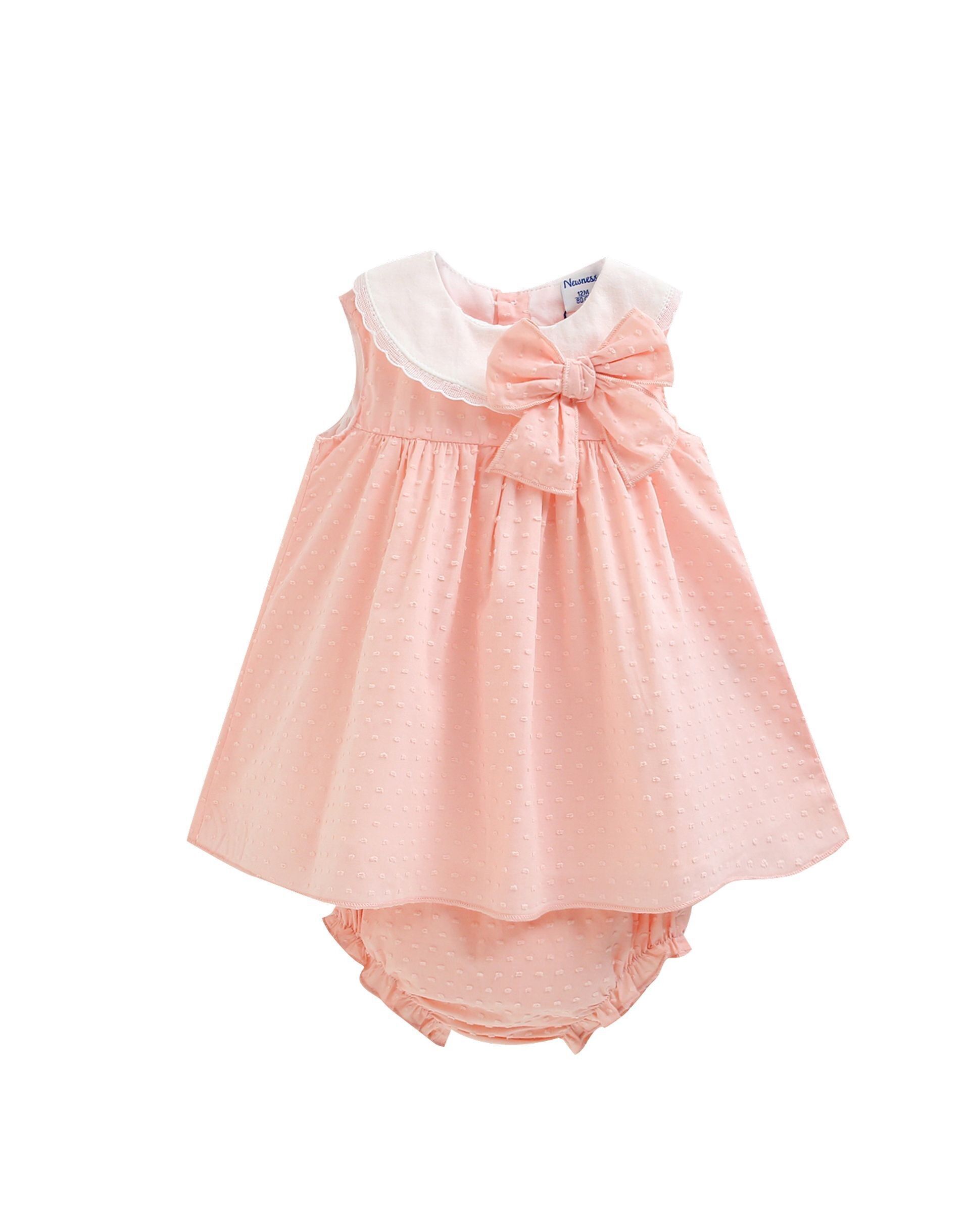 Babykleid 6-24 Monate, rosa, mit Federn, Peter-Pan-Kragen + Strampler BGV96540
