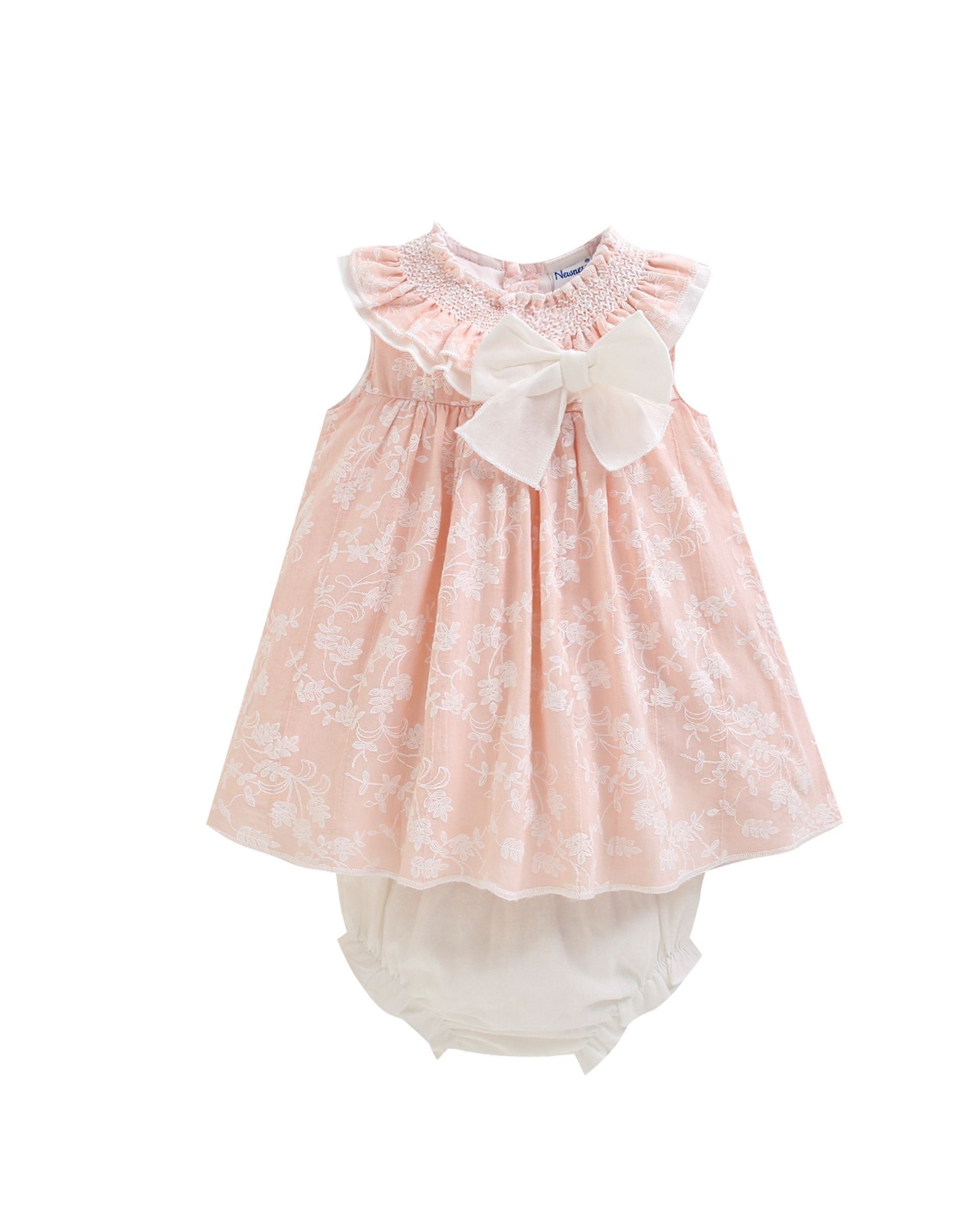 Robe bébé fille rose à smocks 6-24 mois + barboteuse assortie BGV96570