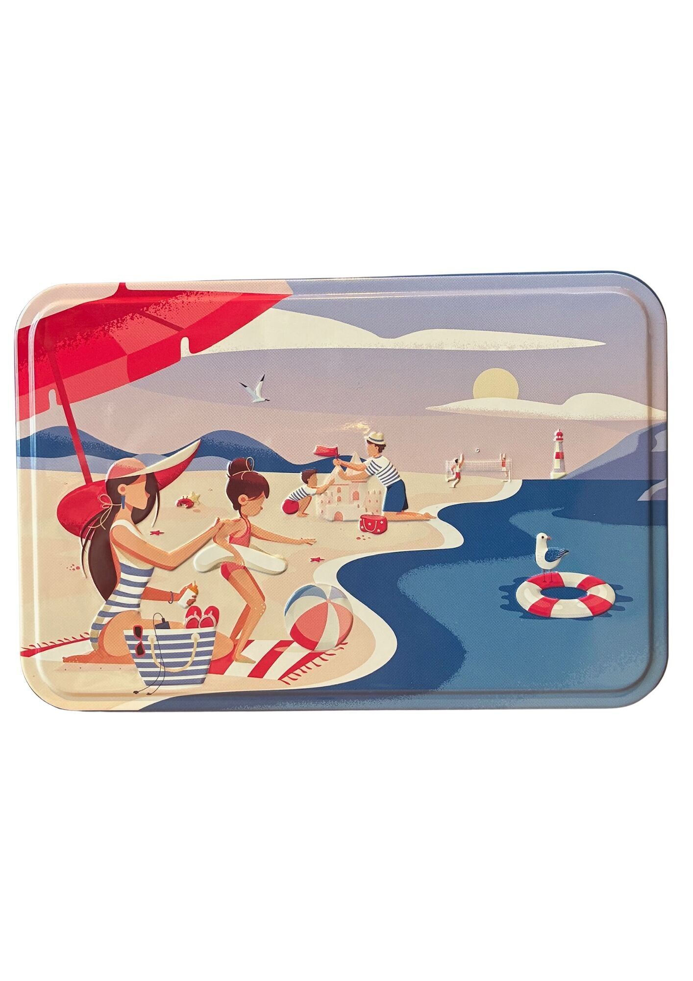 350g Metal Tin - Assorted Plain Shortbread Cookies - Sailor Stripe