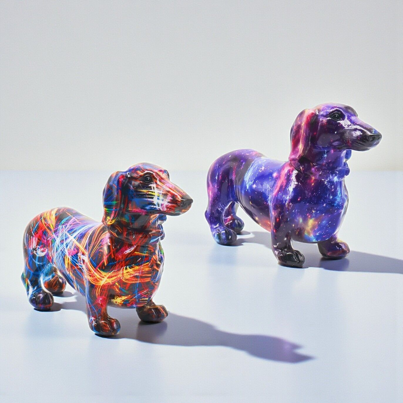 Farbexplosive Dackel-Kunstfigur – Moderne abstrakte Dekoration