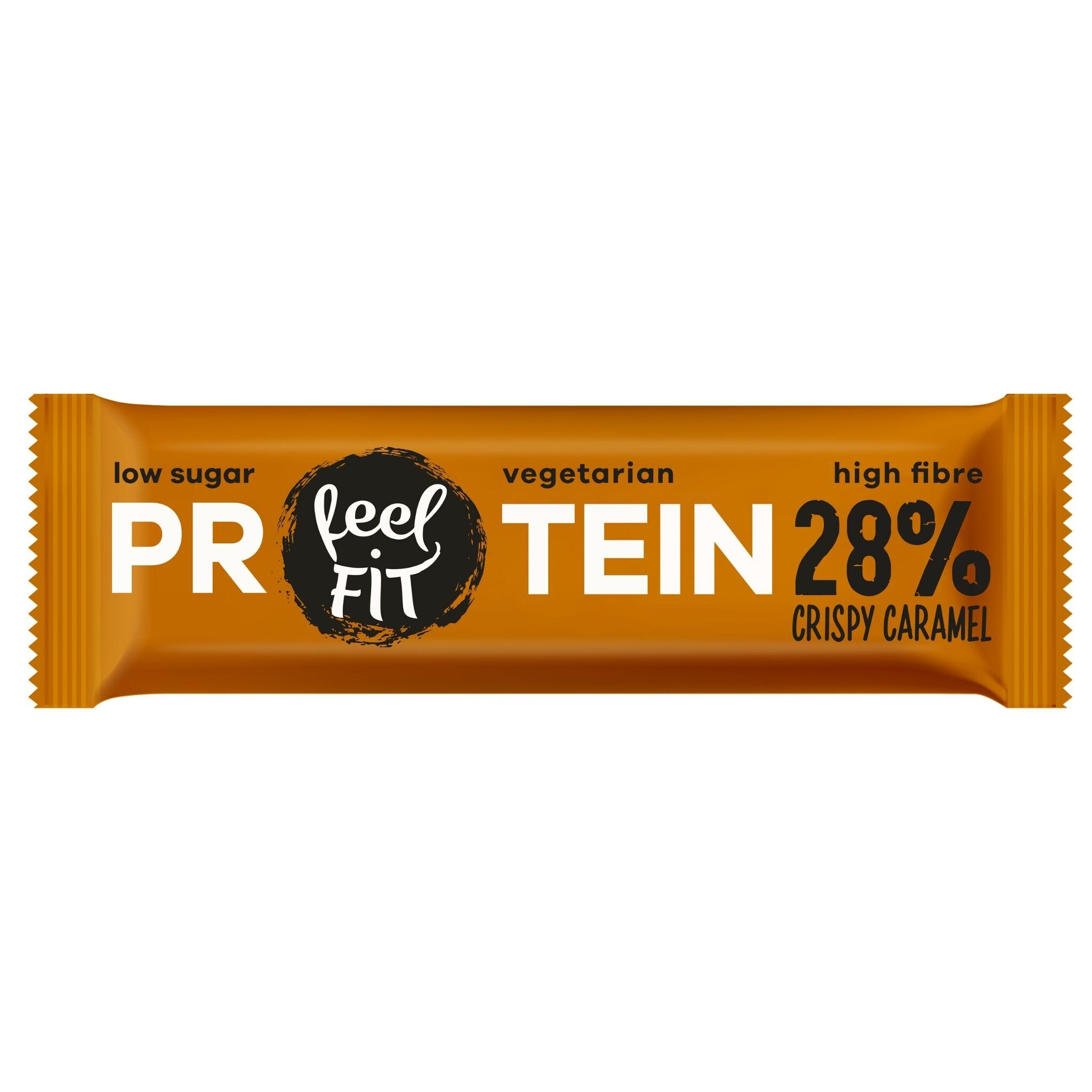 Feel FIT Karamell-Proteinriegel 28 % – Protein-Snack, zuckerarm, ballaststoffreich, vegetarisch, 40 g