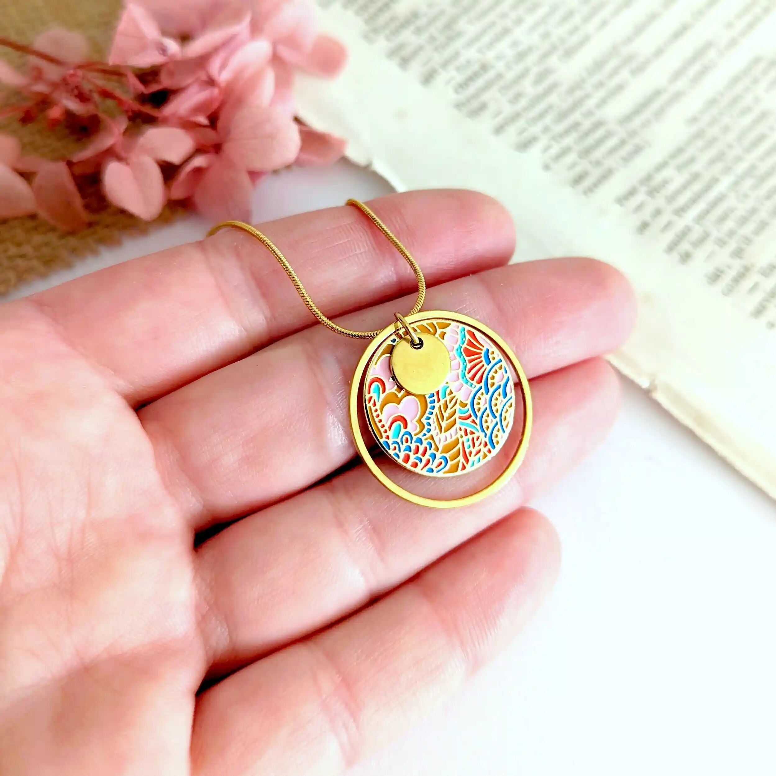 Women's Multicolored Enamel Pendant Necklace