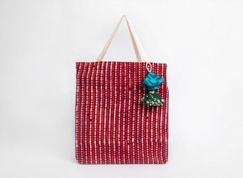 Sacs-cadeaux en tissu réutilisables style fourre-tout - Rayures rouge brique (grand) 1