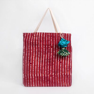 Reusable Fabric Gift Bags Tote Style - Brick Red Stripes (Large)