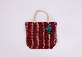 Sacs-cadeaux en tissu réutilisables style fourre-tout - Rayures rouge brique (grand) 2
