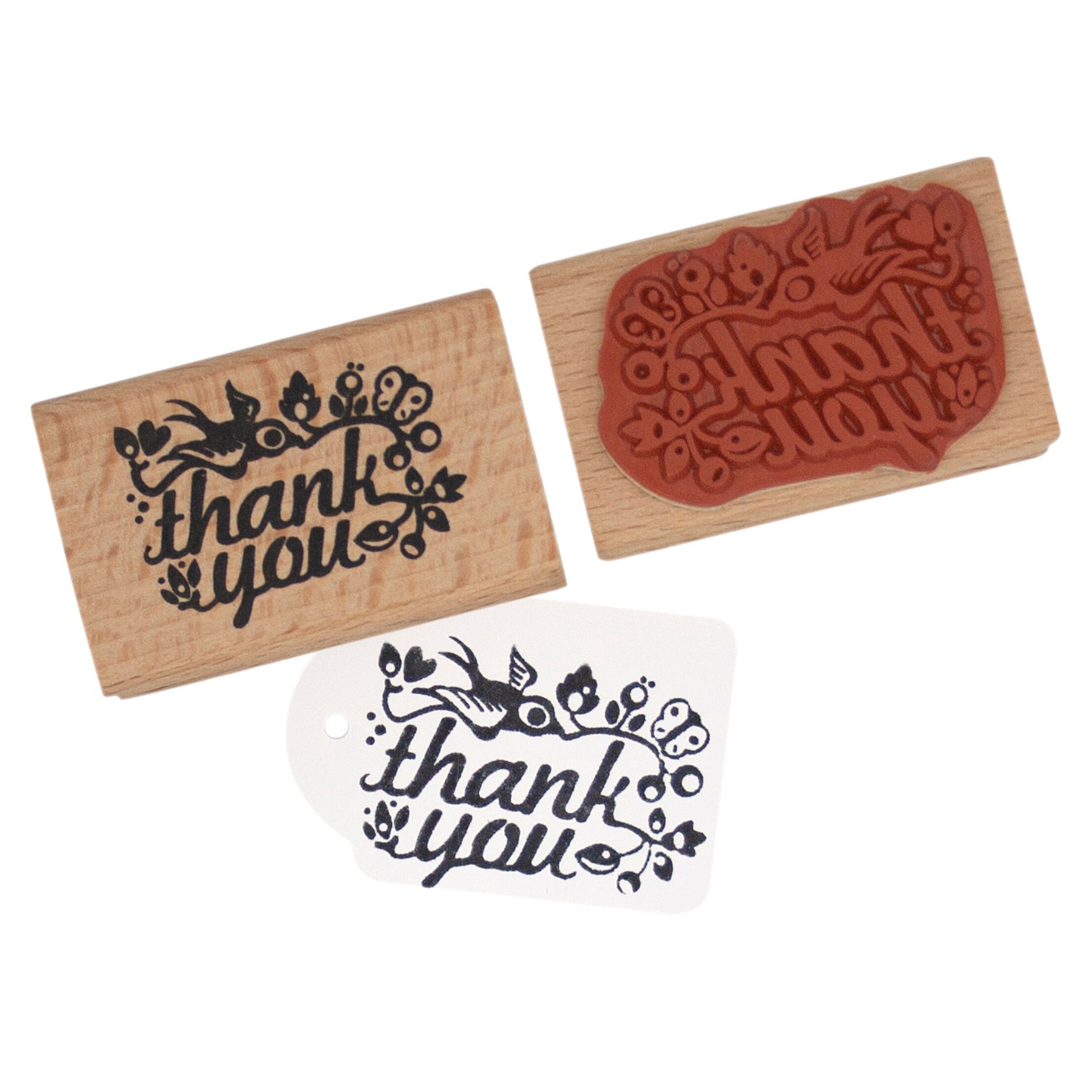 Sello de agradecimiento con pájaro y hojas – Manualidades, tarjetas y embalajes