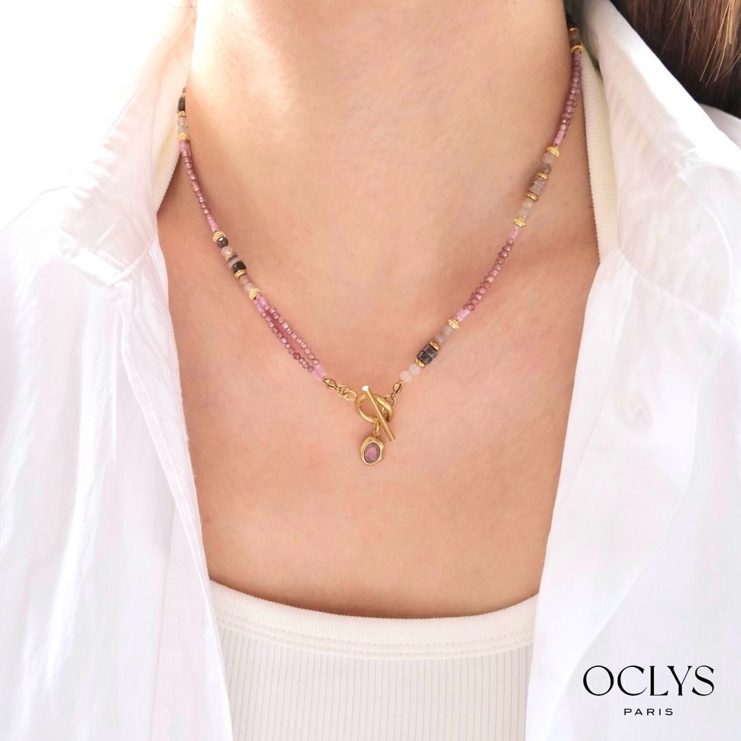 Ibiza double chain necklace with natural stones and gold-plated stainless steel