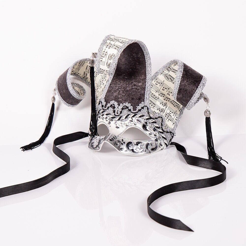 Mask Colombina Riccioli - Silver and music paper