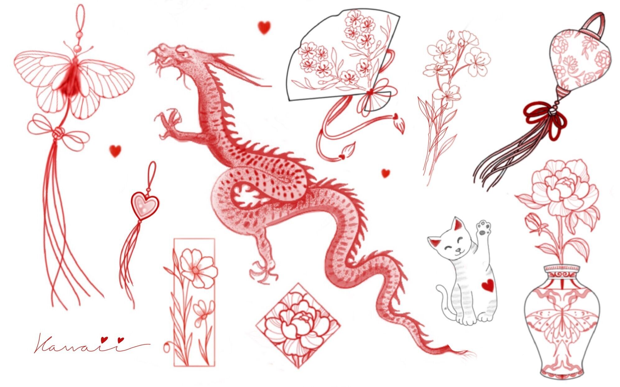 Set mit temporären Tattoos: Eine Reise nach Japan