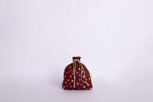 Reusable Fabric Gift Bags Double Drawstring - Burgundy Stars (Medium)