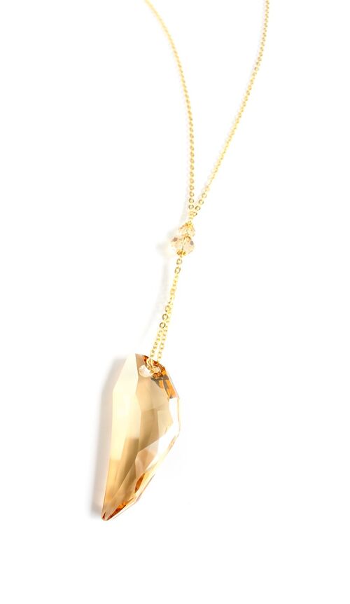 Long necklace with tooth-shaped Golden Shadow crystal