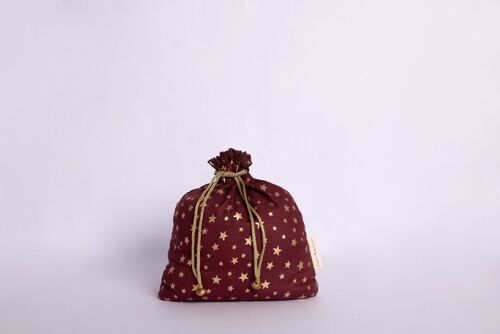 Reusable Fabric Gift Bags Double Drawstring - Burgundy Stars (Large)