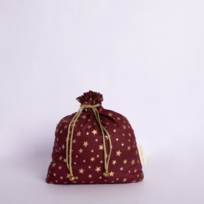 Reusable Fabric Gift Bags Double Drawstring - Burgundy Stars (Large)