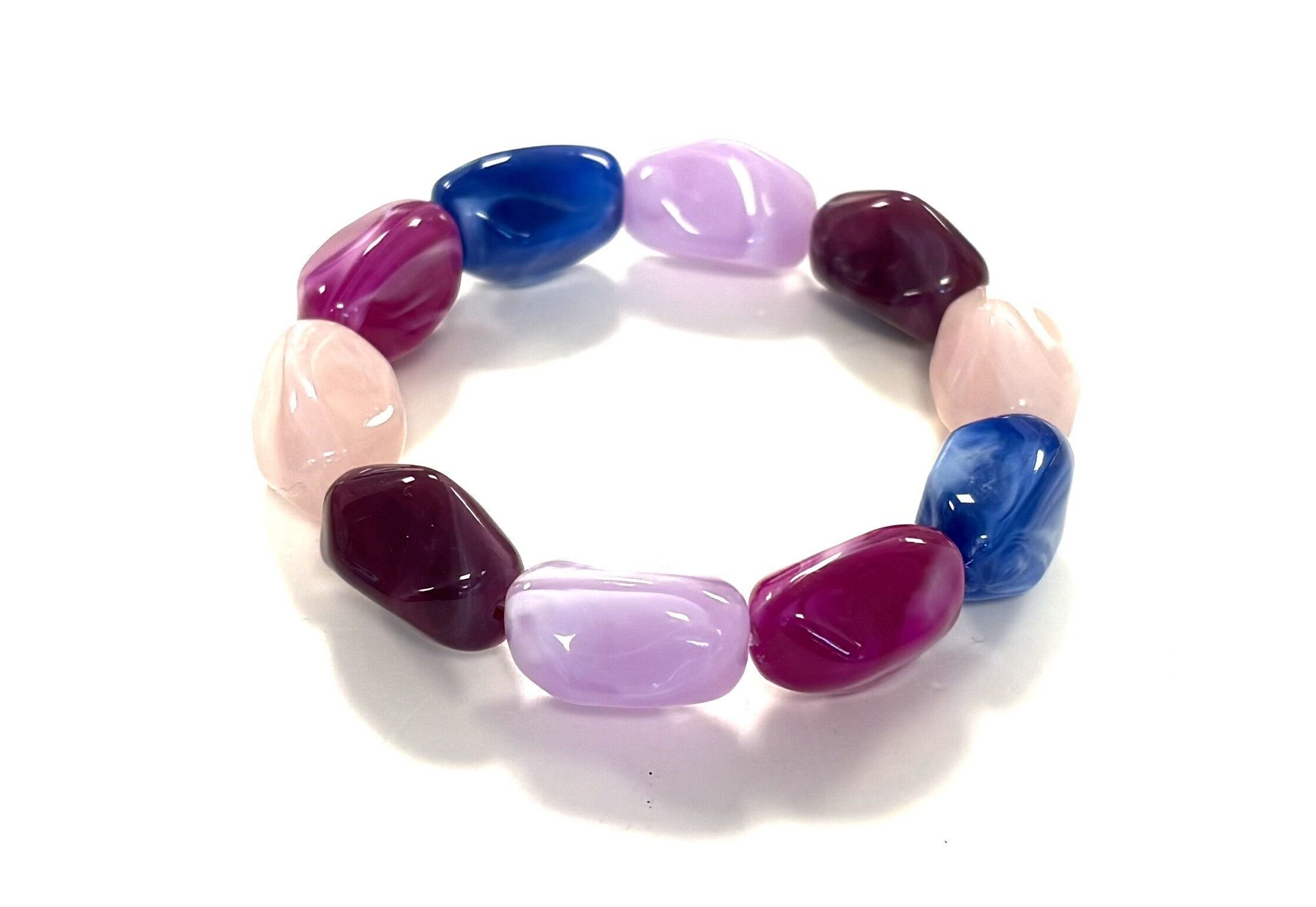 Bracelet large beads cobalt/pink/purple