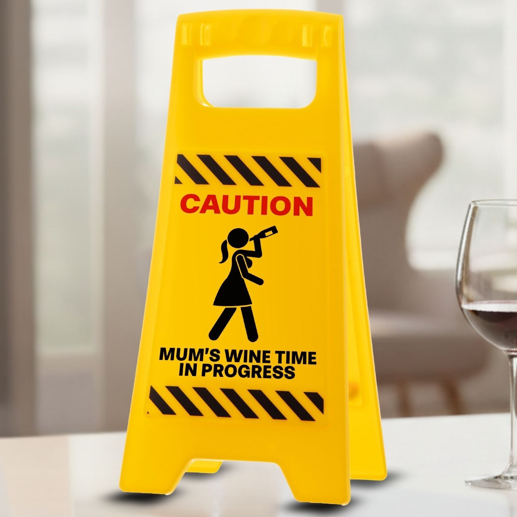 Desk Warning Sign - Mum Wine Time In Progress