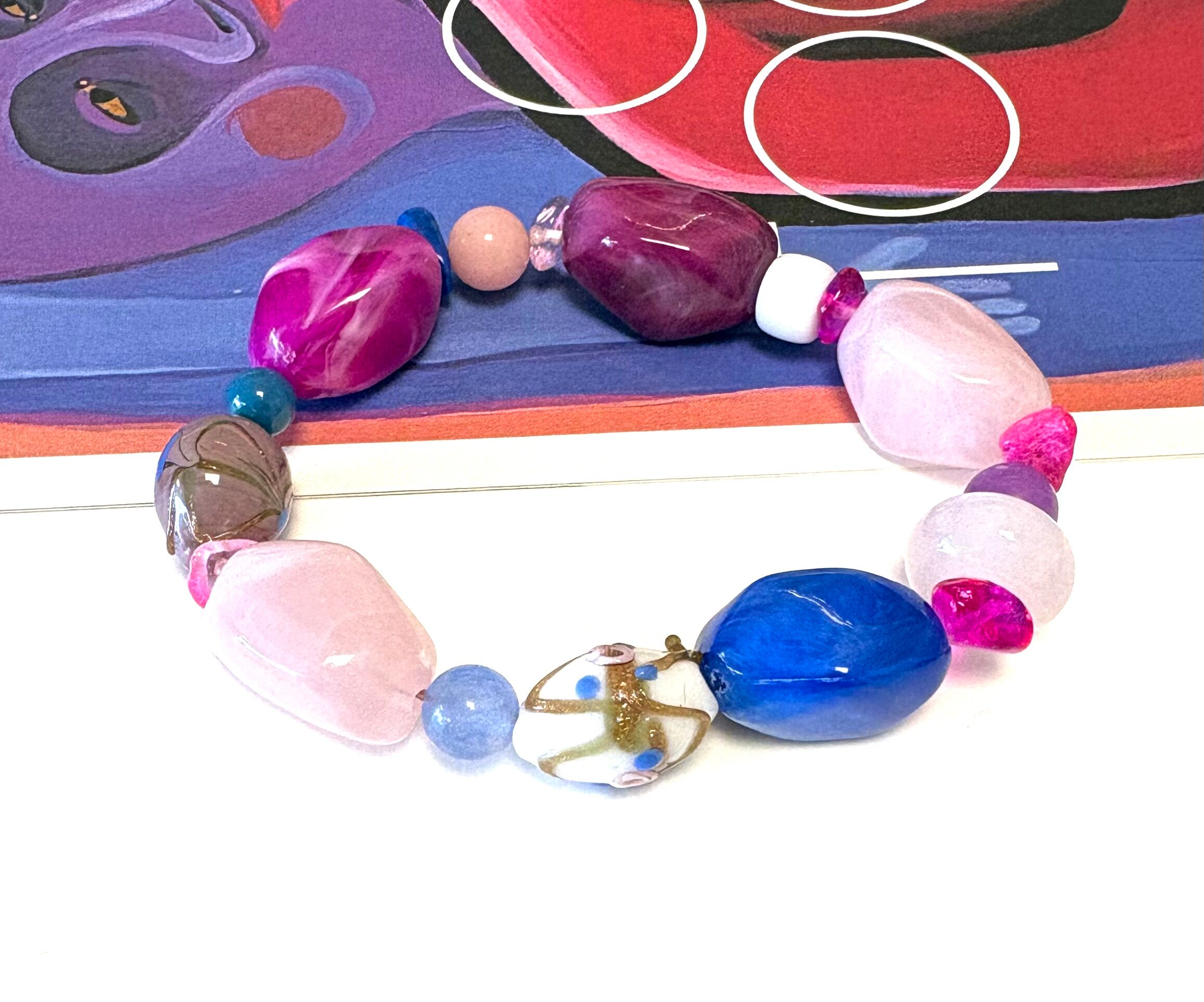 Bracelet beads mix cobalt/pink/purple