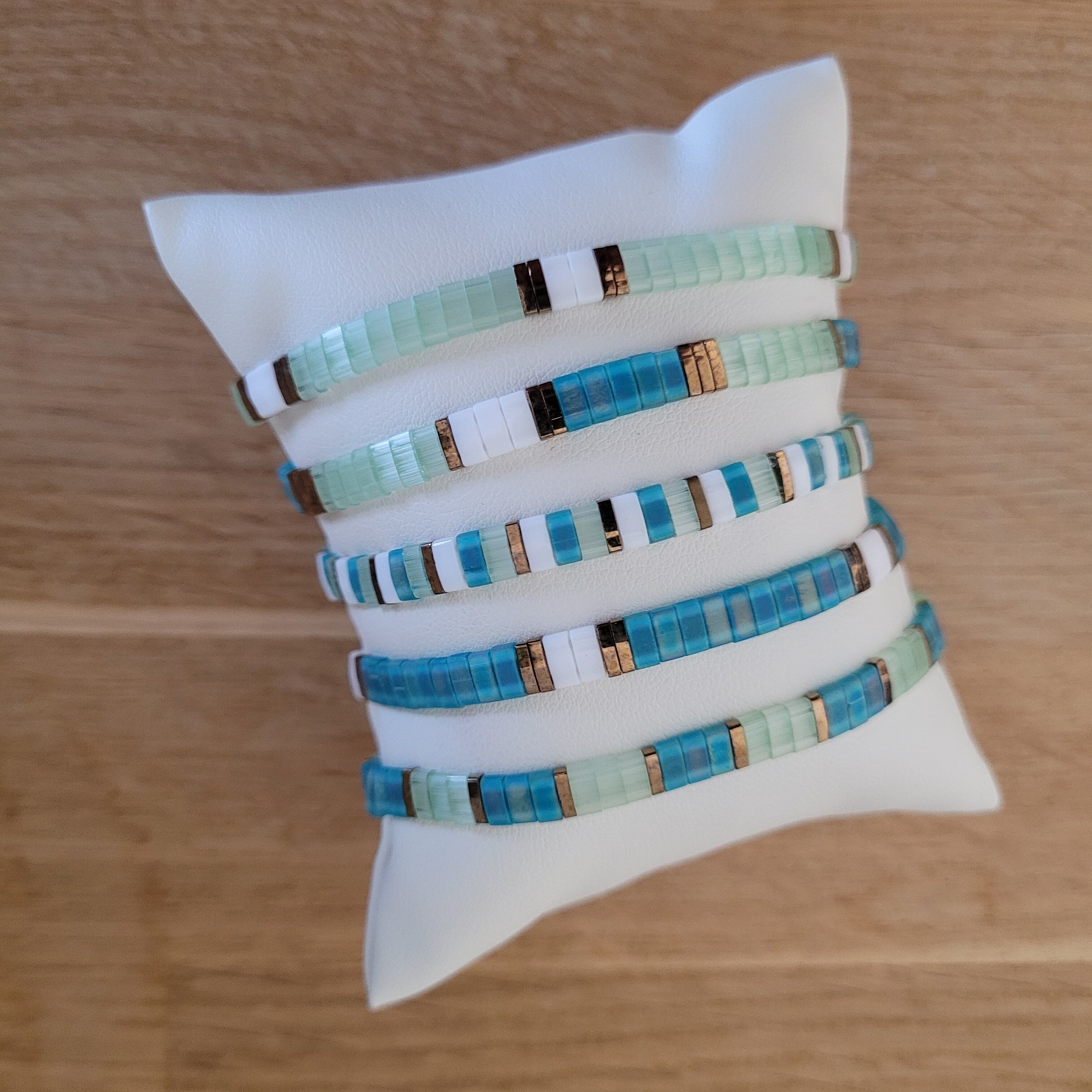 5 bracelets - Vert silk et bleu océan - Eté - TILA