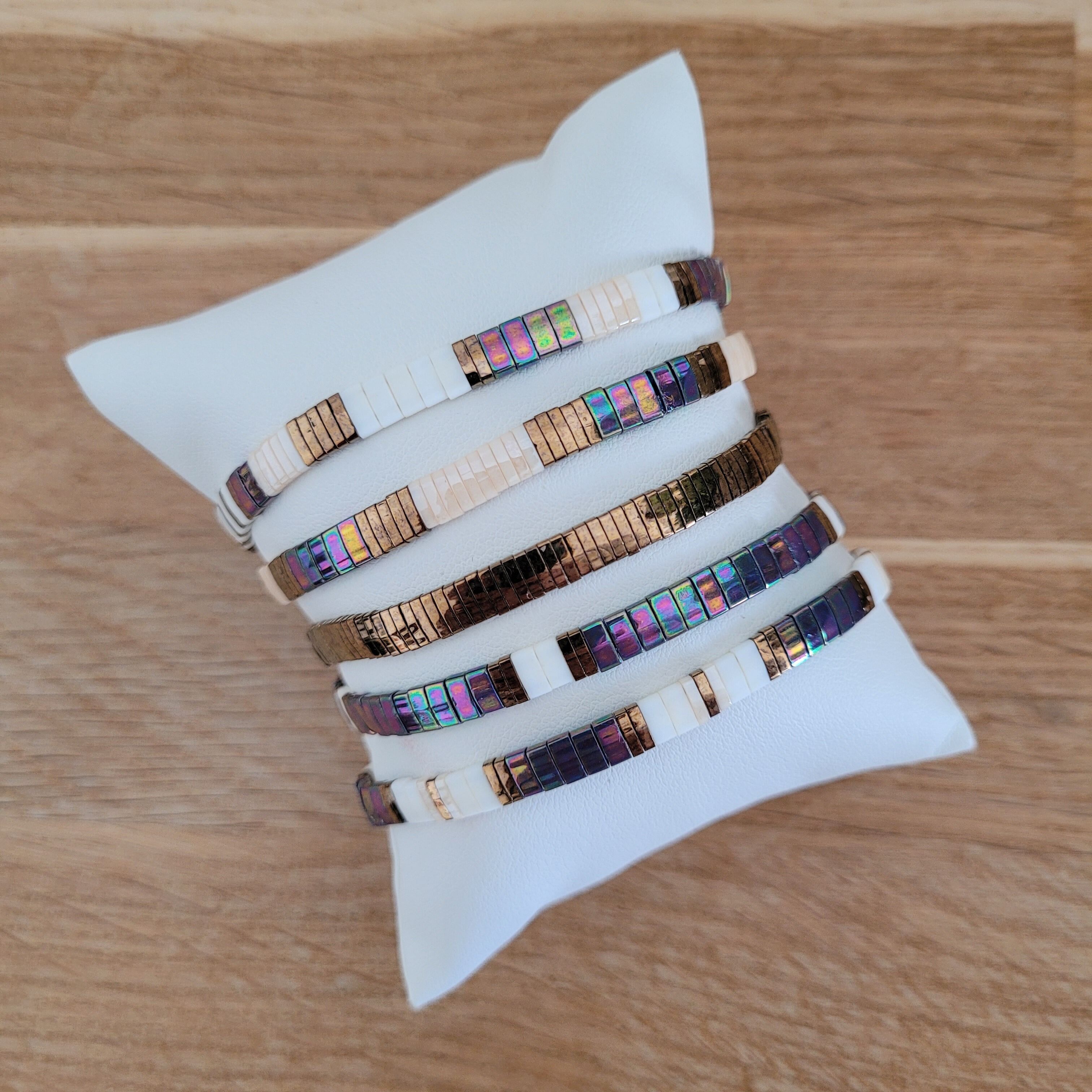 5 bracelets - Violet et beige caramel -Fête des mères 6 tila
