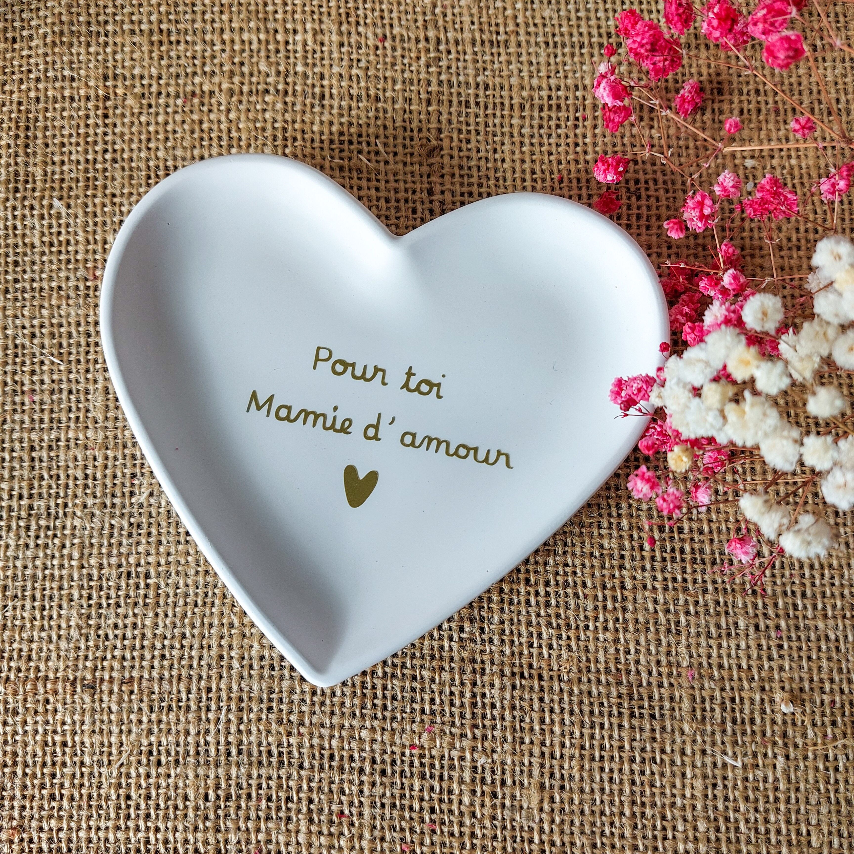 Coupelle cœur pour la fête des mamies, cadeau fête des grands-mères, coupelle support bijoux personnalisée, message amour grand mère