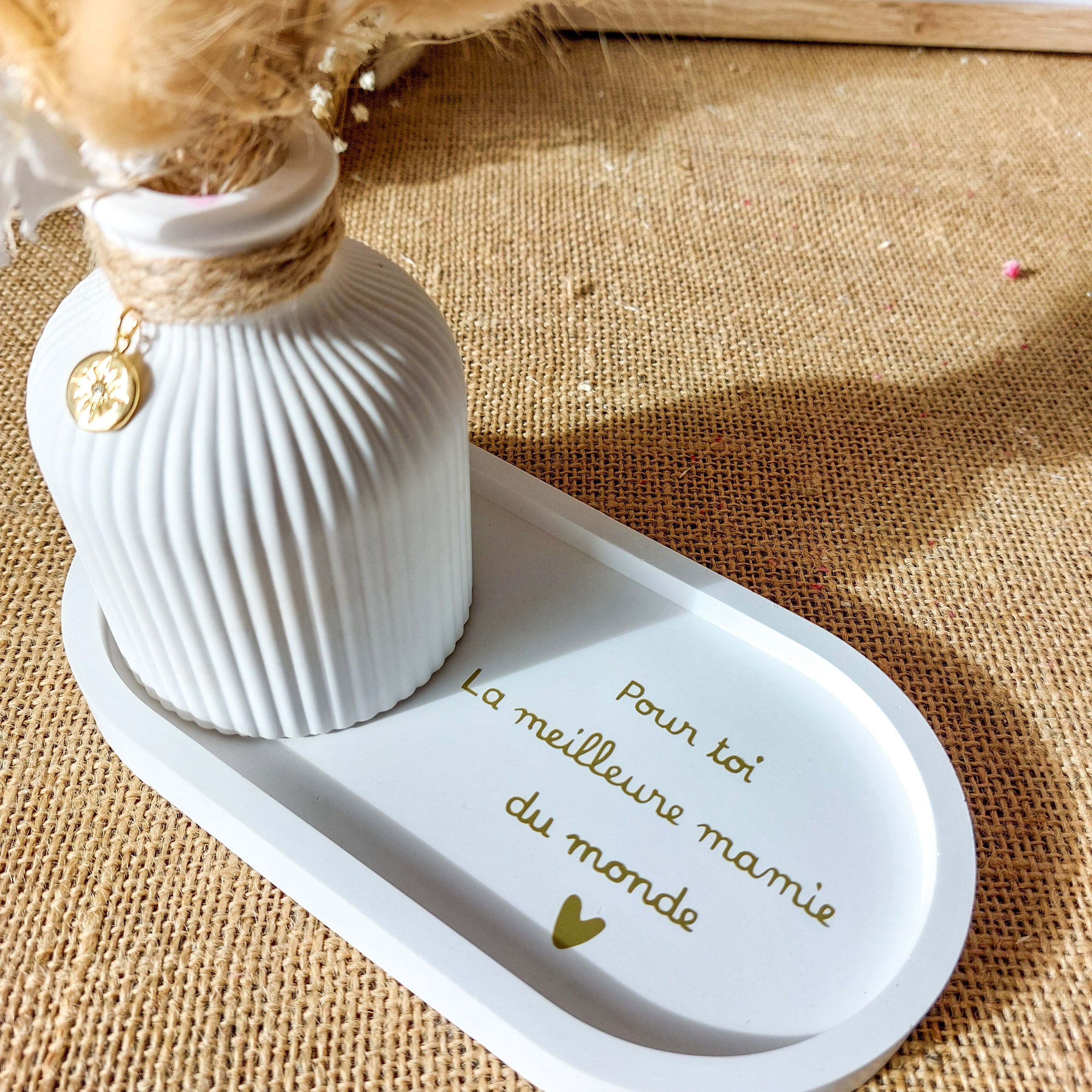 Plateau et vase pour la fête des grands mères, ensemble cadeau mamie, idée cadeau fête des grands-mères, support à bijoux, vase, bougeoir