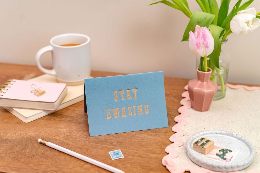 Letterpress Stay Amazing Romance Friendship Appreciation Blue Card