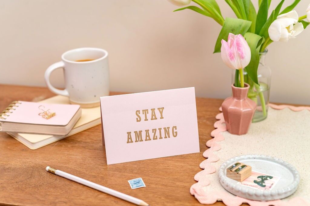 Letterpress Stay Amazing Romance Friendship Appreciation Pink Card