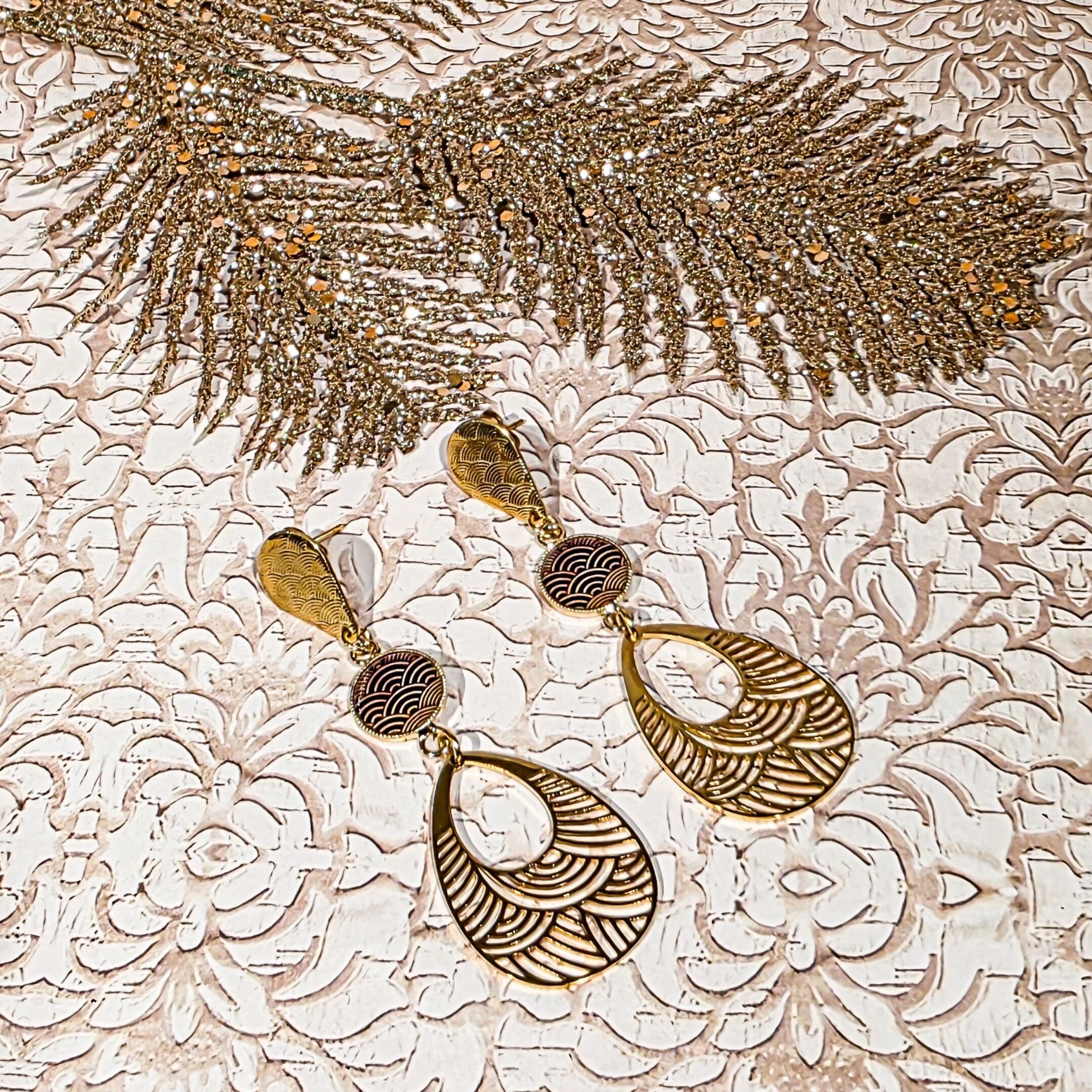 Boucles vagues japonaises resine attaches Bijou acier inoxydable Fête des mères Cadeau Maman Noël