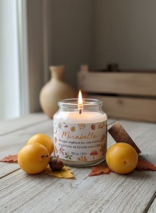 Fruity Handmade Candle in CMR-Free Olive Wax - Mirabelle Plum Scent - 30h