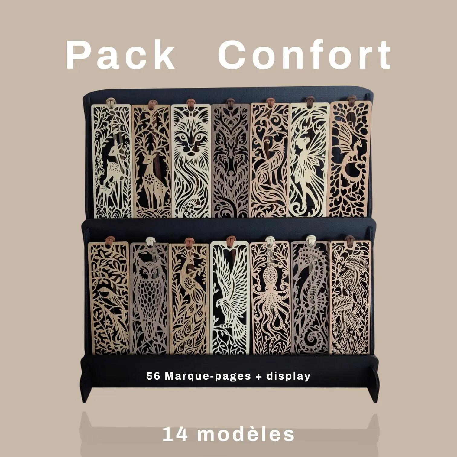 Buy wholesale Comfort Pack 56 wooden bookmarks + display - MODULAR