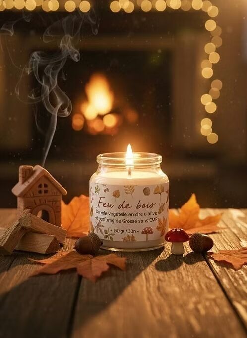 Handcrafted Woody Olive Wax Candle (CMR-free) - Firewood Scent - 30 hours