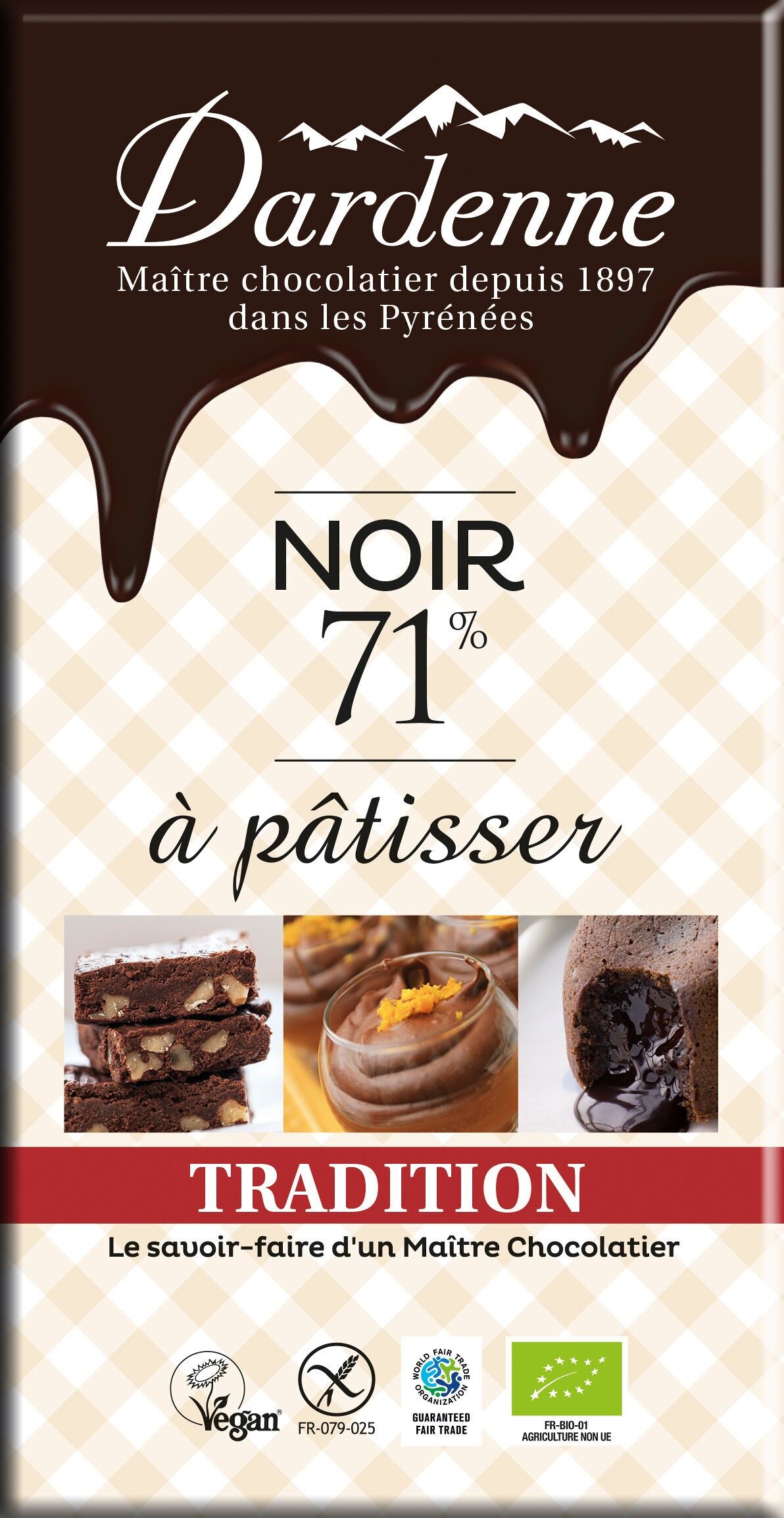 200g dark chocolate bar, 71% cocoa