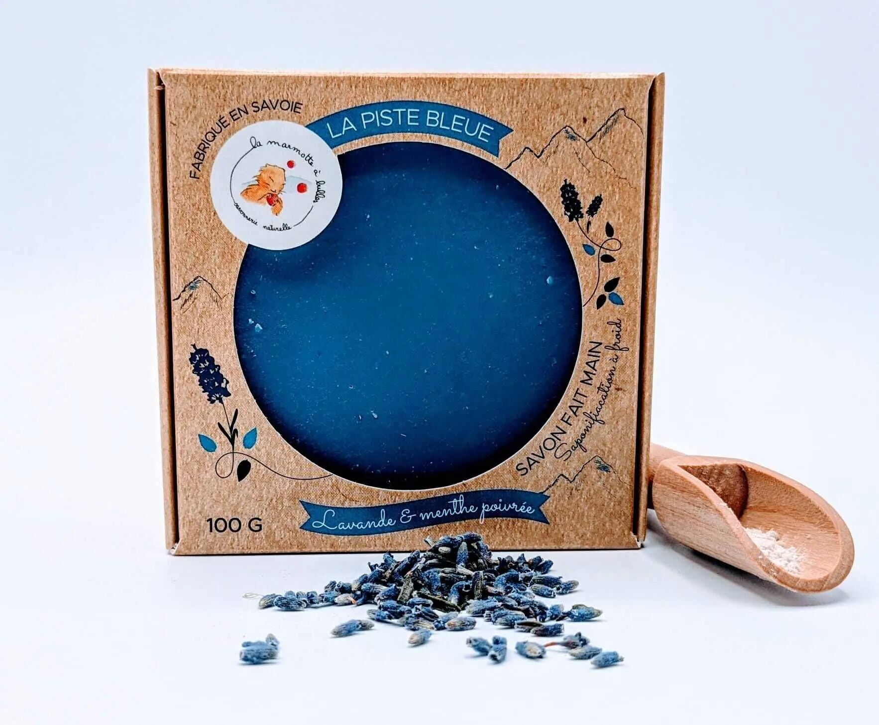 The Blue Trail soap 100g Vegetable, with essential oils of Lavandin and peppermint.