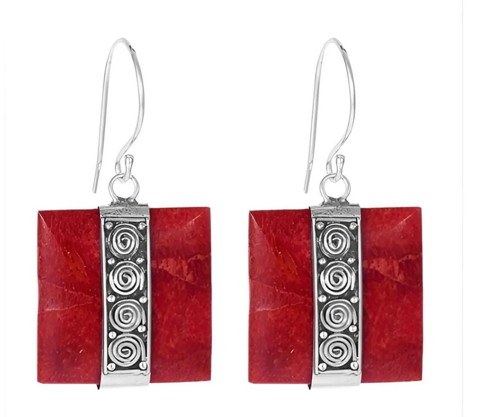 Red Coral Sterling Silver Earrings