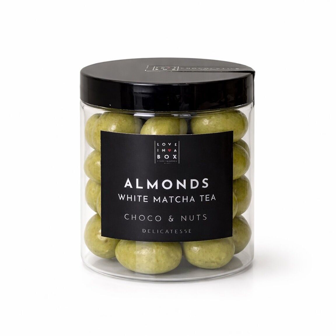 Chocolate Almonds Match Tea – roasted almonds covered with white chocolate and matcha tea